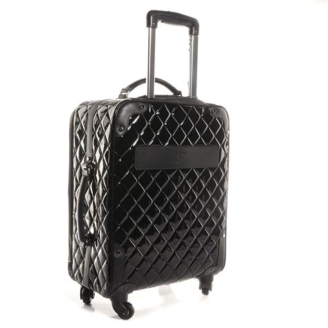 CHANEL Vinyl Calfskin Quilted Trolley Rolling Luggage Black 